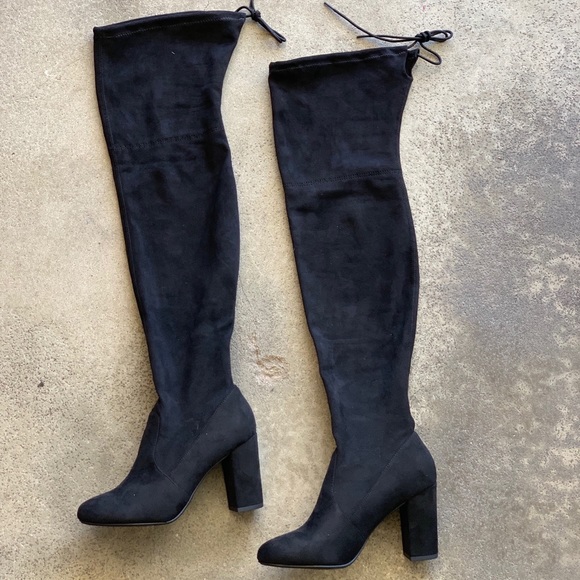 Restock! Soda Black Suede Over The Knee Heel Boots - Picture 4 of 8